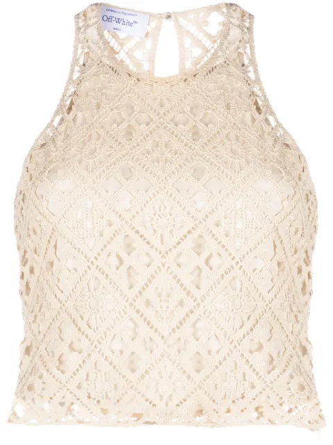 Off-White crochet-knit cropped tank ntop Neutrals OWAD212G23KNI0010400