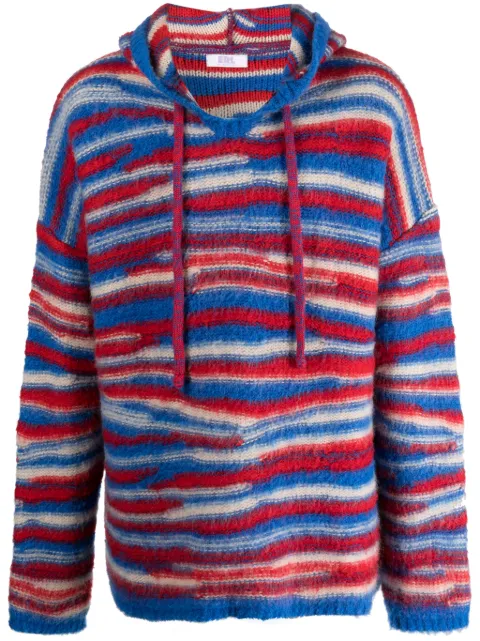 ERL striped intarsia-knit hoodie Blue ERL07N015