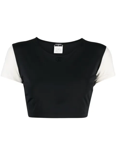 CHANEL Pre-Owned 1996 CC two-tone cropped T-shirt Black 96CPOO6196V03909B0156