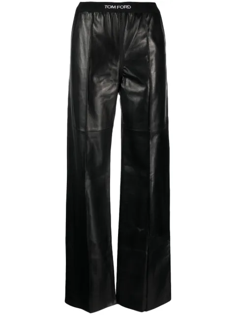 TOM FORD logo-waistband leather trousers Black PAL713LEX228