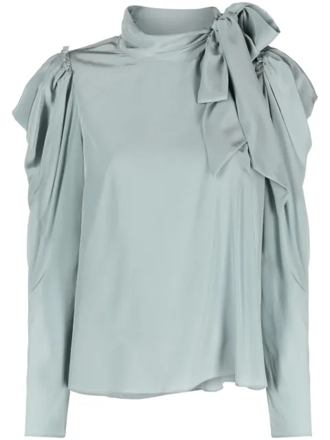 Ulla Johnson gathered-tie neck silk blouse Blue BREAFA230215