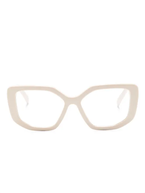 Prada Eyewear geometric-frame logo glasses Neutrals PRA04V