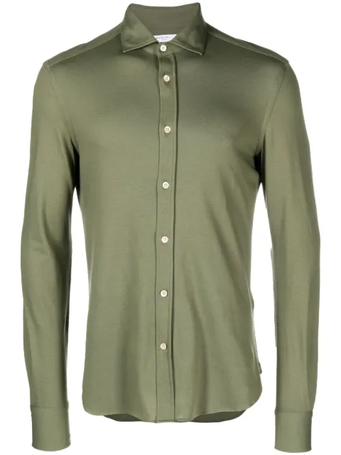 Boglioli long-sleeve piqué cotton shirt Green 543T