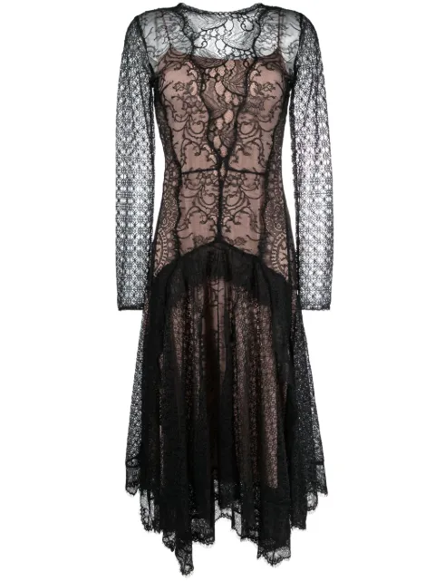 Alberta Ferretti floral-lace ruffled midi dress Black A04035142