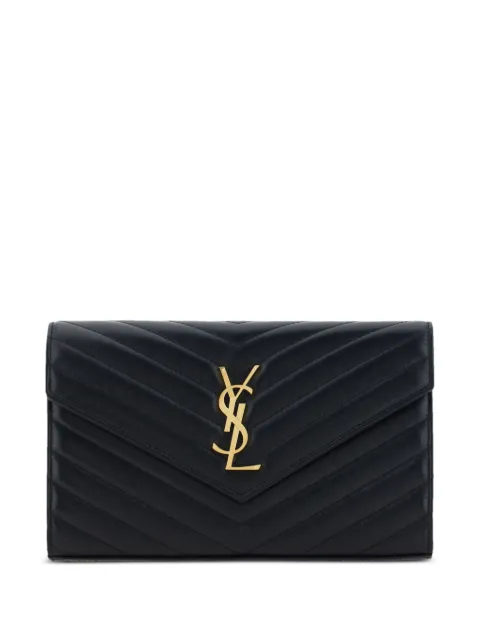 Saint Laurent Cassandre leather chain wallet Black 377828AAA44