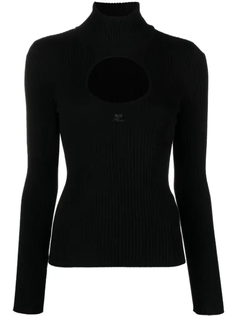 Courrèges logo-embroidered cut-out jumper Black 423MPU111FI0001