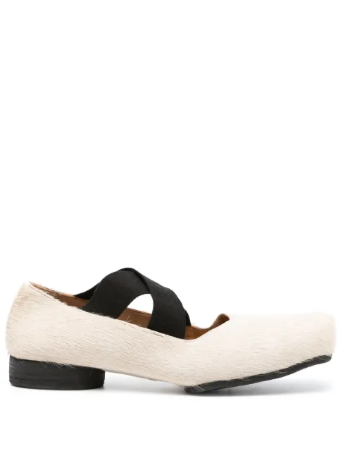 Uma Wang square-toe leather ballerina shoes Neutrals US9051