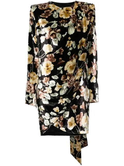 Saint Laurent floral-print velvet wrap dress Black 758059Y6H49
