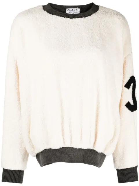 CHANEL Pre-Owned 1992 CC faux-shearling sweatshirt Neutrals GS01603D