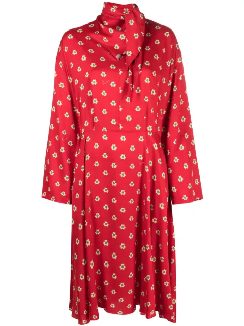 Kenzo Teddy Flower pleated midi dress Red FD62RO2579O1