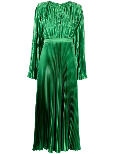 L'IDÉE long-sleeve plissé maxi dress Green ROYALEGOWN