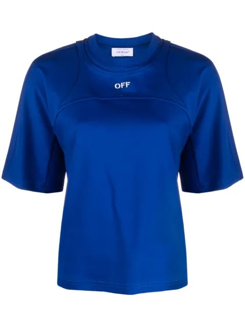 Off-White logo-embroidered cropped T-shirt Blue OWAA122F23JER0014501