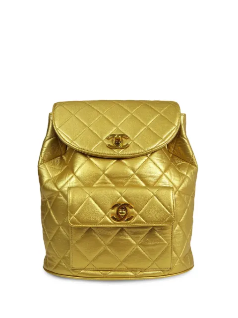 CHANEL Pre-Owned 1985-1990 Duma diamond-quilted backpack Yellow 0162