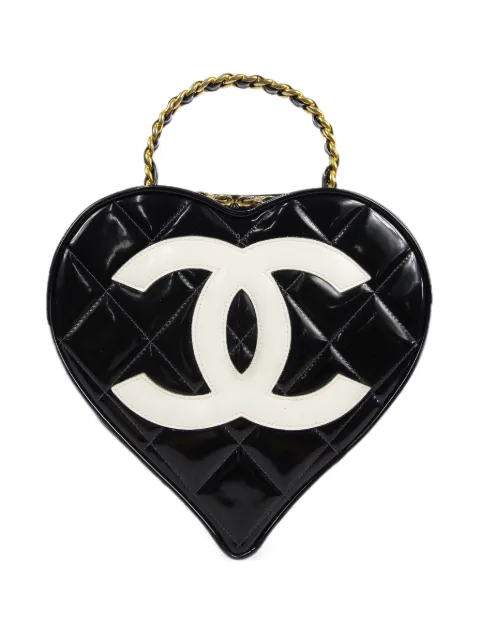 CHANEL Pre-Owned 1995 CC-stitch heart vanity bag Black 3383784
