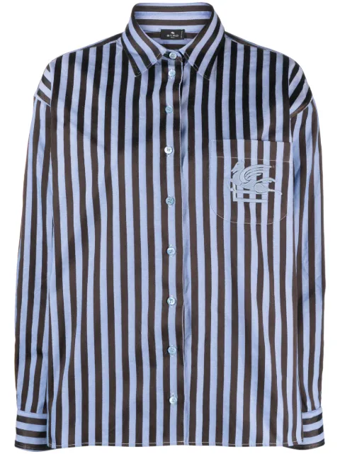 ETRO Pegaso-embroidered striped shirt Blue 117450656