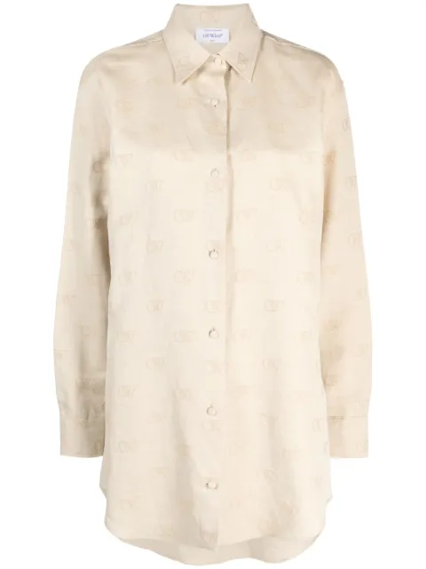 Off-White logo-jacquard cotton blend overshirt Neutrals OWDB424G23FAB0010404