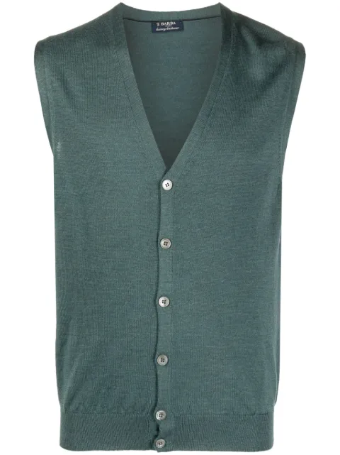 Barba button-up virgin wool knitted vest Blue 1429658582
