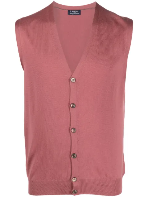 Barba button-up virgin wool knitted vest Pink 1429658582