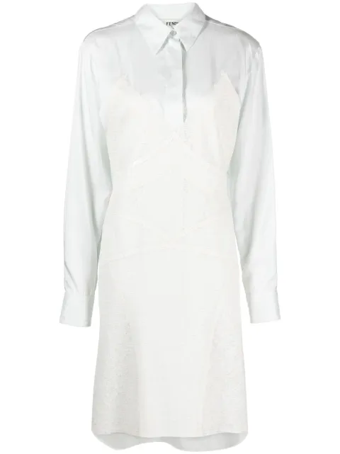FENDI lace-detail silk shirtdress White FDC840AM3X