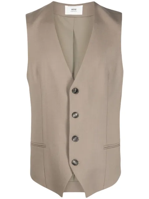 AMI Paris V-neck virgin wool waistcoat Neutrals H23UBV753WV0026