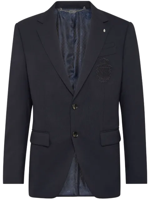 Billionaire logo-patch single-breasted blazer Blue BADCMRF1769BTE004N