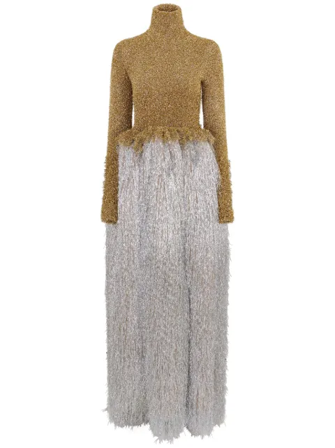 Rabanne turtleneck metallic textured maxi dress Gold 23HMRO677ML0249