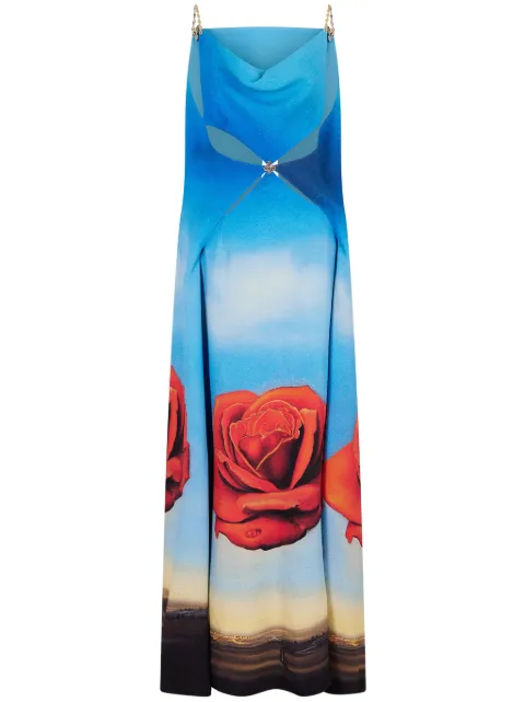 Rabanne Meditative Rose-print maxi dress Blue 23HCRO670VI0344