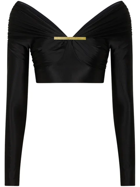 Rabanne glossy-finish long-sleeved cropped top Black 23HJTO666VI0267