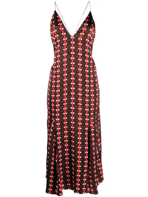 Wales Bonner geometric-print V-neck maxi dress Brown WA23DR01VI043080