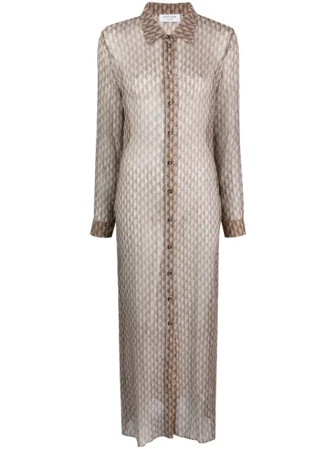 Marine Serre Moon Diamant silk shirt dress Neutrals WDR061BG20