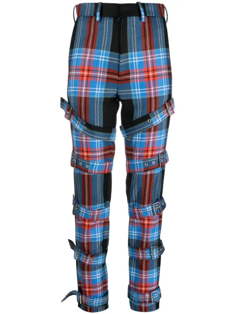 Charles Jeffrey Loverboy tartan buckled straight-leg trousers Blue 31030102