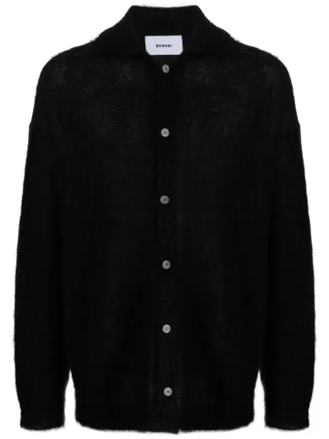 Bonsai logo-patch buttoned cardigan Black KN026