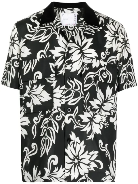 sacai floral-print cotton shirt Black 2403290M