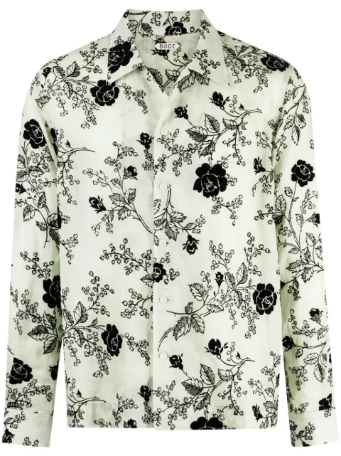 BODE Sweetunia-print flocked shirt Green MRF23SH100