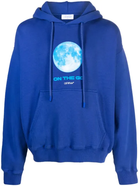 Off-White moon-print organic-cotton hoodie Blue OMBB085F23FLE0136984