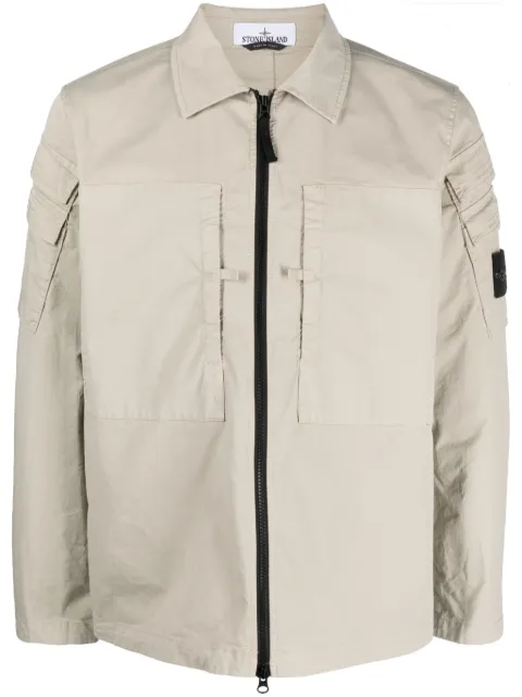 Stone Island Compass-patch zip-up shirt jacket Neutrals 791510610