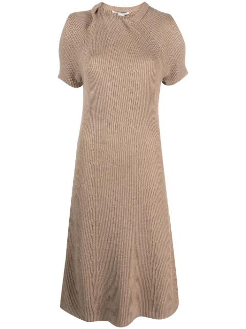 Stella McCartney short-sleeve ribbed-knit midi dress Brown 6K05173S2418
