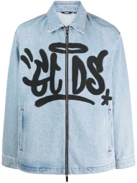 GCDS graffiti-print cotton denim jacket Blue FW23M190002