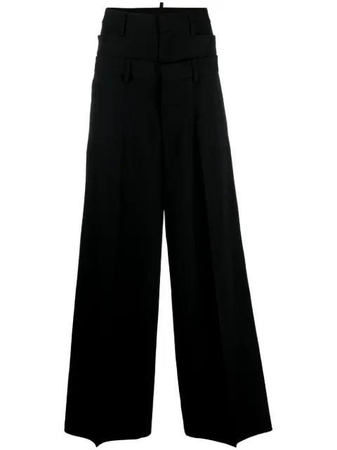 DSQUARED2 layered wide-leg virgin-wool trousers Black S72KA1212S78136