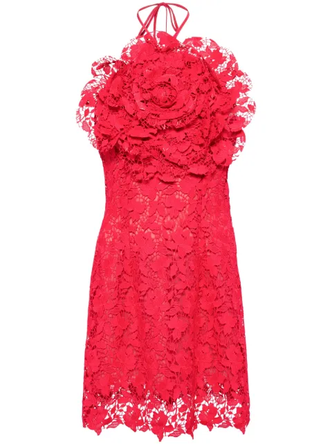 Oscar de la Renta floral-appliqué lace minidress Red 24RN632GGP