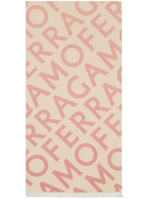 Ferragamo logo intarsia-knit fringed scarf Neutrals 770201