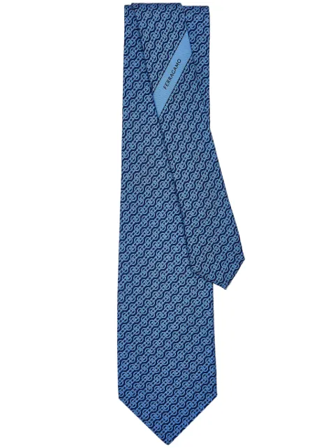 Ferragamo woven print silk tie Blue 768527