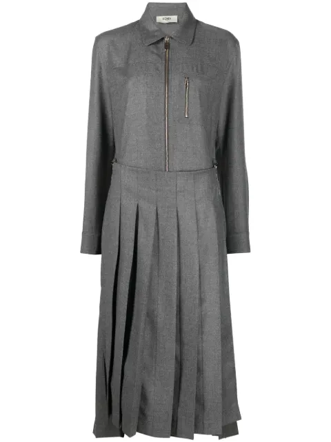 FENDI spread-collar pleated midi dress Grey FDC818AM3N
