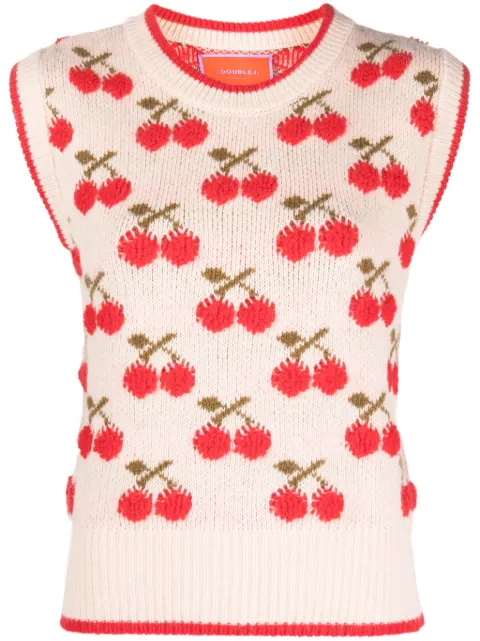 La DoubleJ Cherry patterned intarsia-knit vest White PUL0134KNI092VA200WH05
