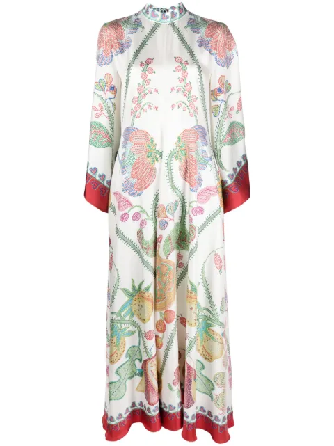La DoubleJ Magnifico Flower Placée-print dress White DRE0232SIL006GRN01WH05