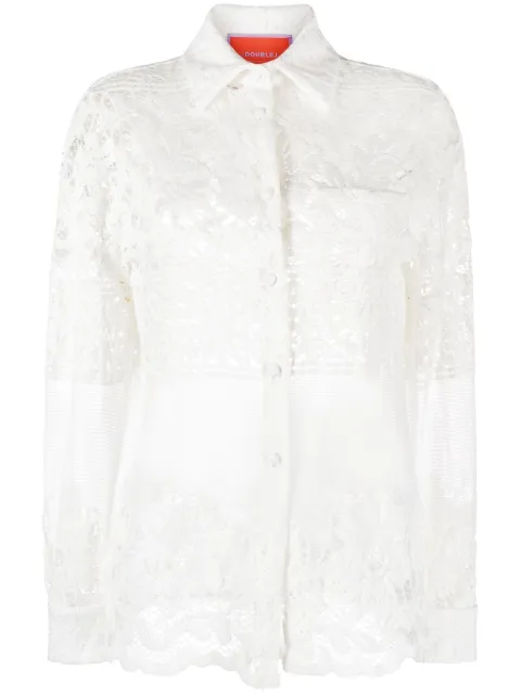 La DoubleJ Boy lace-embroidered button-down shirt White SHI0001EMB028SOLIDWH01