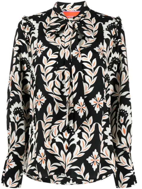 La DoubleJ Ascot floral-print silk shirt Black SHI0080CRE001GHI01BL01