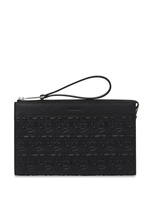 Ferragamo logo-embossed leather clutch bag Black 769473