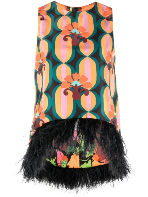 La DoubleJ La Scala feather-trim blouse Blue TOP0013FAI001ARC01BU05