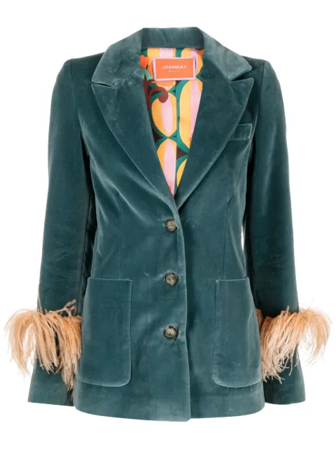 La DoubleJ Keaton feather-trim velvet blazer Blue JAC0073VEL011SOLIDBU01